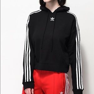 Adidas 3 stripe cropped hoodie